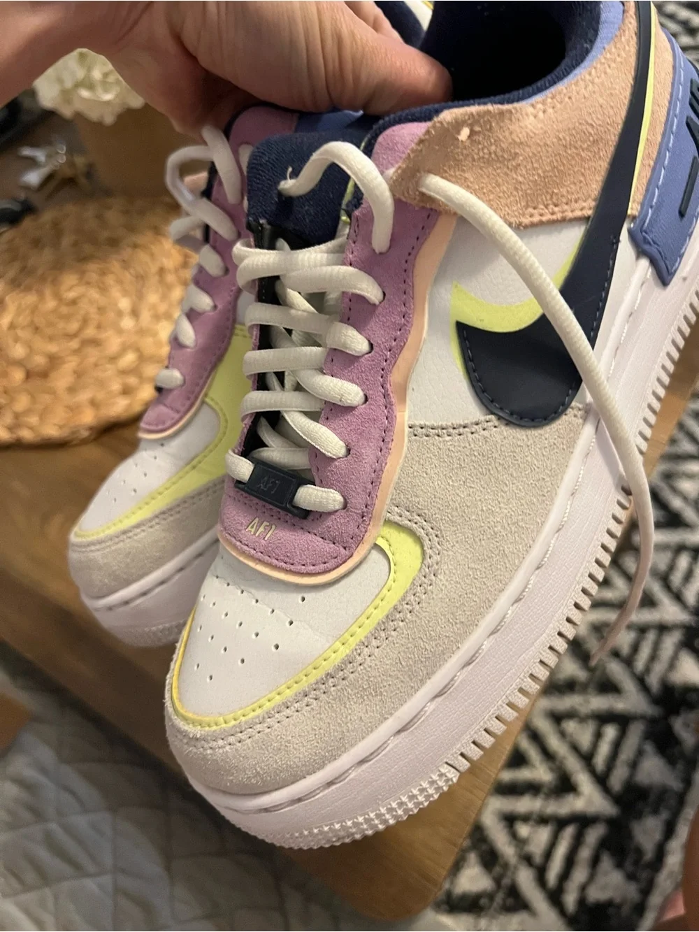 Nike Air Force 1 Low — White, Navy, Pink & Yellow Accent